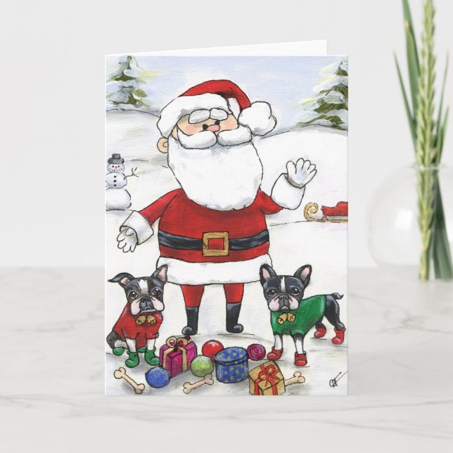 Tarjeta Festiva Pequeños ayudantes de Santa Claus (Anverso)