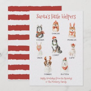 Tarjeta Festiva Pequeños ayudantes de Santa Claus Nombres de renos