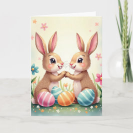 Tarjeta Festiva Pequeños conejitos de Pascua
