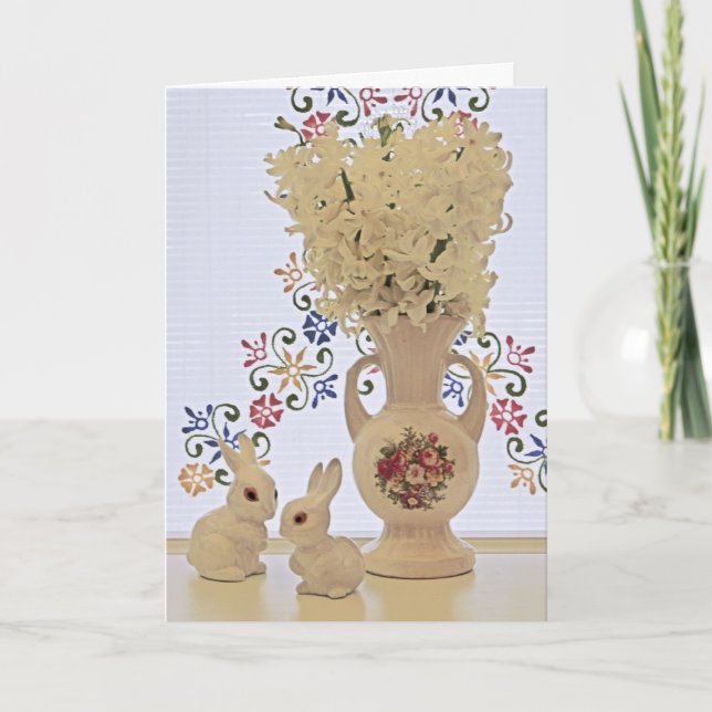 Tarjeta Festiva Pequeños conejitos y florero (Anverso)