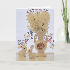 Tarjeta Festiva Pequeños conejitos y florero