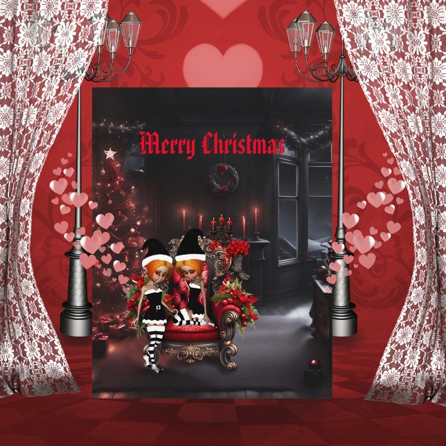 Tarjeta Festiva Pequeños elfos oscuros. (Dark Christmas)