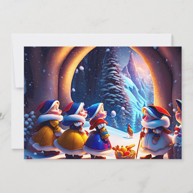 Tarjeta Festiva Pequeños y pequeños enanos esperan Navidades Eve (Anverso)