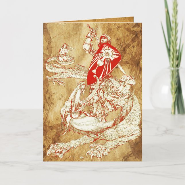 TARJETA FESTIVA PERCEVAL CON DRAGON, PARCHE DE GRILLAS CUIDADOSA (Anverso)