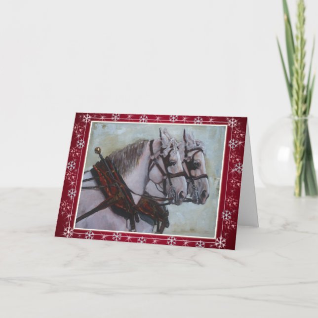 Tarjeta Festiva Percheron Borrador de Navidades de caballos Tarjet (Anverso)