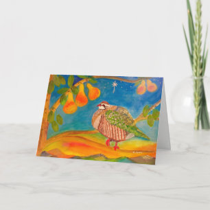 Tarjeta Festiva Perdiz divertida única en un peral hermoso