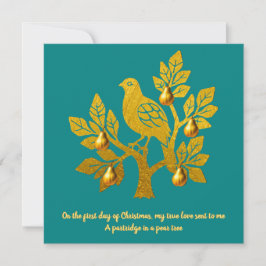 Tarjeta Festiva Perdiz en un árbol de pera azul verde dorado Navid