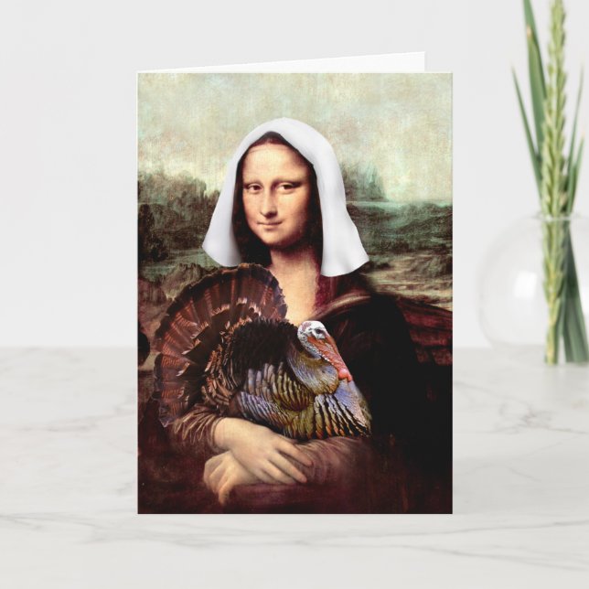 Tarjeta Festiva Peregrino de Acción de Gracias a la Mona Lisa con  (Anverso)