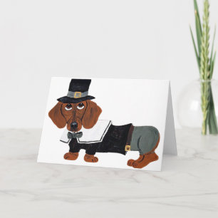 Tarjeta Festiva Peregrino de Acción de Gracias Dachshund