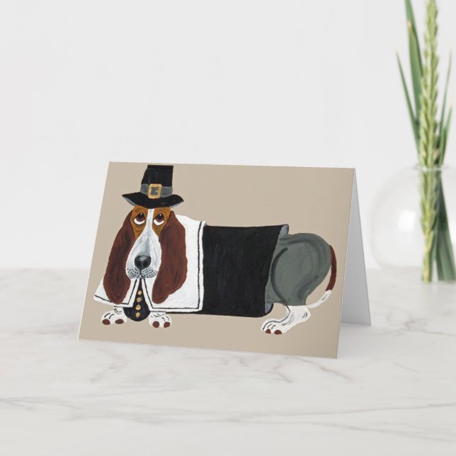 Tarjeta Festiva Peregrino de la acción de gracias de Basset Hound (Anverso)