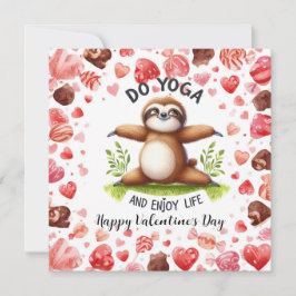 Tarjeta Festiva Perezoso en clase de yoga el Día de San Valentín