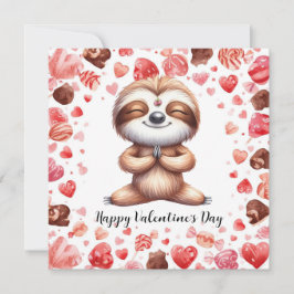 Tarjeta Festiva Perezoso en clase de yoga el Día de San Valentín
