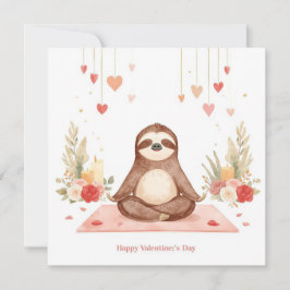 Tarjeta Festiva Perezoso en clase de yoga el Día de San Valentín