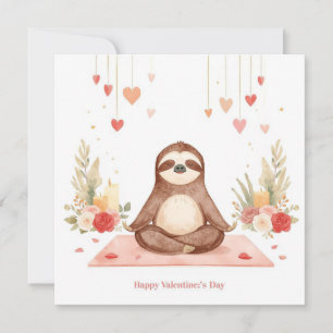 Tarjeta Festiva Perezoso en clase de yoga el Día de San Valentín