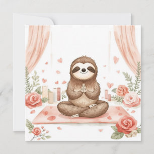 Tarjeta Festiva Perezoso en clase de yoga el Día de San Valentín