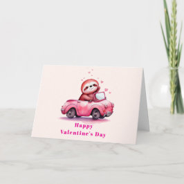 Tarjeta Festiva Perezoso lindo en un convertible rosa día de San V