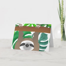 Tarjeta Festiva Perezoso marrón durmiendo colgado en la selva