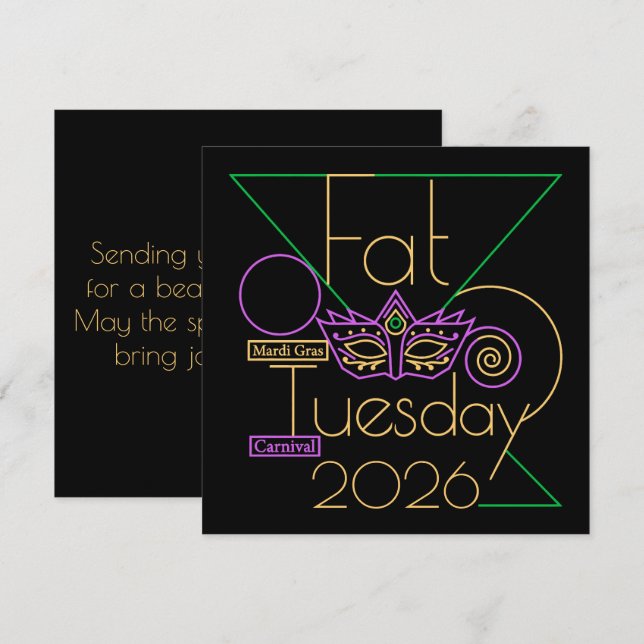 Tarjeta Festiva Perfect for Mardi Gras 2026 (Anverso / Reverso)