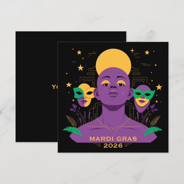 Tarjeta Festiva Perfect for Mardi Gras 2026 (Anverso / Reverso)