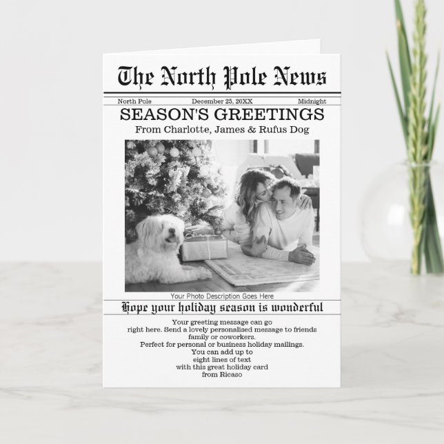 Tarjeta Festiva Periódico de Navidades de noticias del Polo Norte  (Anverso)