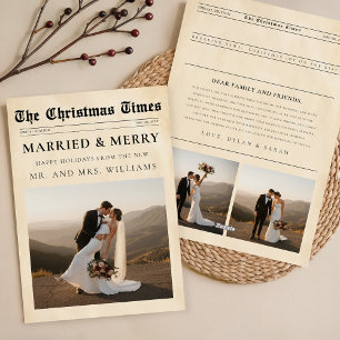 Tarjeta Festiva Periódico Feliz y Casado Foto de recién casados Na