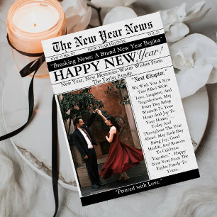 Tarjeta Festiva Periódico Foto Divertida Única 2026 Feliz Año Nuev