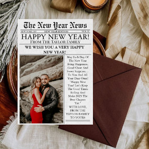 Tarjeta Festiva Periódico Foto Divertida Única 2026 Feliz Año Nuev