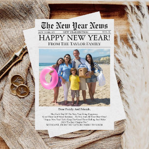 Tarjeta Festiva Periódico Foto Divertida Única 2026 Feliz Año Nuev