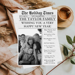Tarjeta Festiva Periódico Foto Divertida Única Feliz Año Nuevo 202