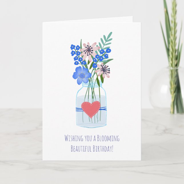 Tarjeta Festiva Periwinkle Floral Bloom Masons Jar Birthday Card (Anverso)