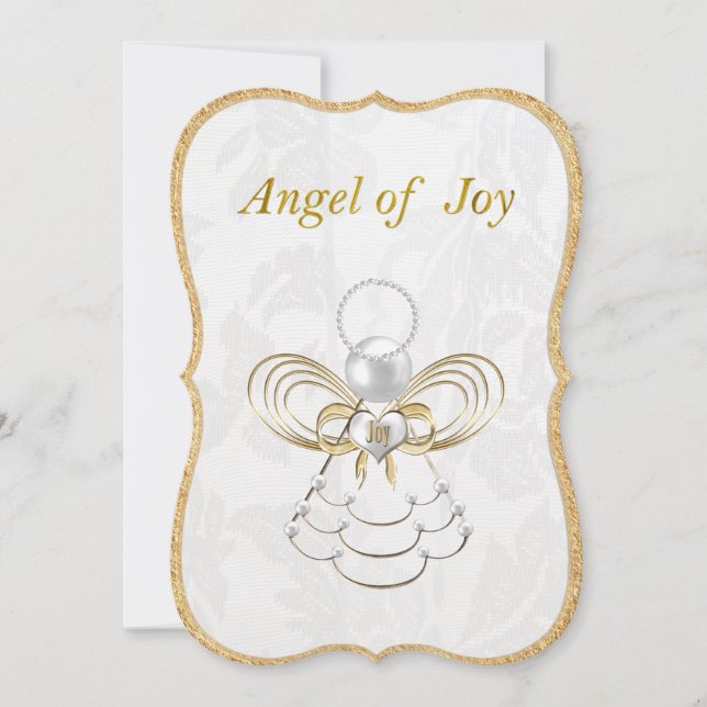 Tarjeta Festiva Perlas y oro - Ángel de la alegría de los Navidade (Anverso)
