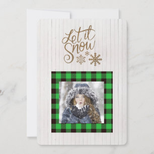 Tarjeta Festiva Permitir que nieve Green BuffalCheck Photo Holiday