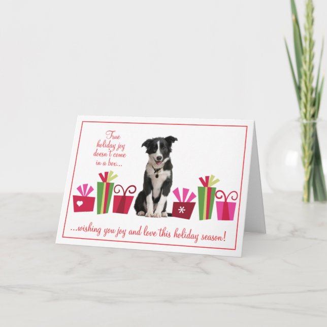 Tarjeta Festiva Perrito con los regalos de vacaciones (Anverso)