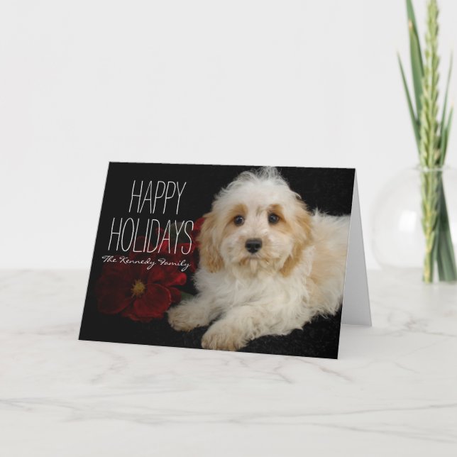 Tarjeta Festiva Perrito de Chrirstmas Cavachon (Anverso)