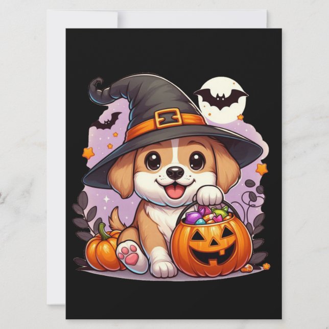 Tarjeta Festiva Perrito de Halloween adorable (Anverso)