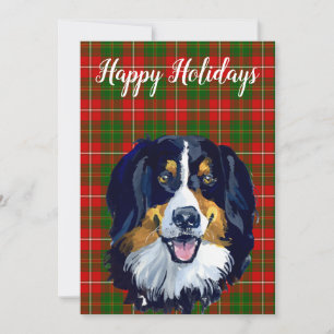 Tarjeta Festiva Perrito de montaña de Berna acuarela personalizado