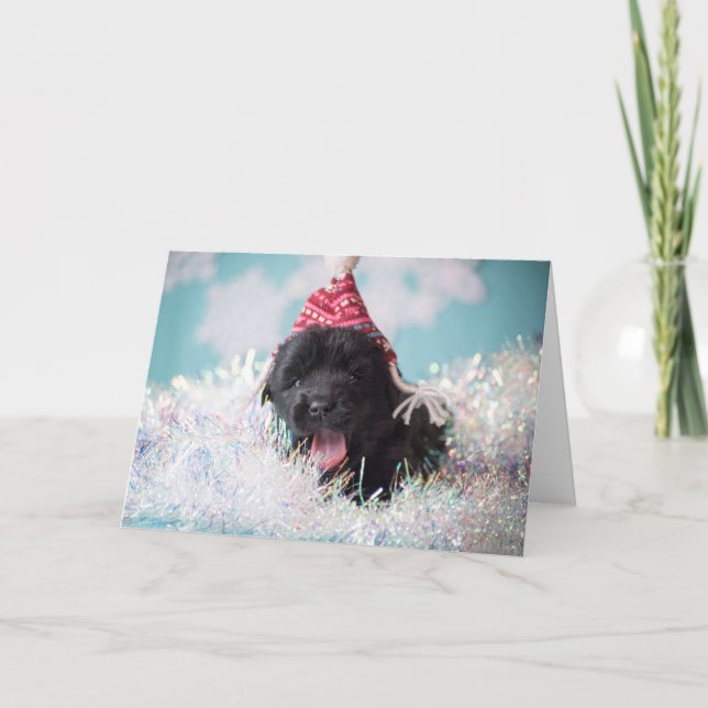 Tarjeta Festiva Perrito de Newfie de los saludos de las estaciones (Anverso)