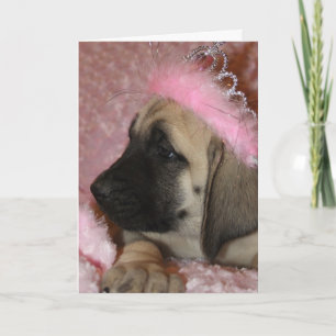 Tarjeta Festiva Perrito de San Valentín Mastiff con corona