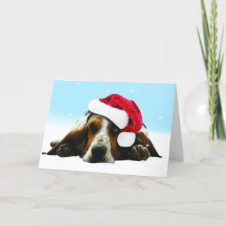 Tarjeta Festiva Perrito de silencio con el gorra de santa