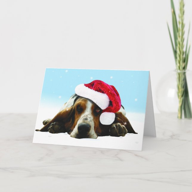 Tarjeta Festiva Perrito de silencio con el gorra de santa (Anverso)