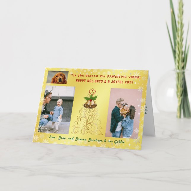Tarjeta Festiva Perrito Divertido Gato Felices Fiestas 3 Fotos Dor (Anverso)