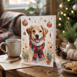 Tarjeta Festiva Perrito Golden Retriever Navideño Adorable