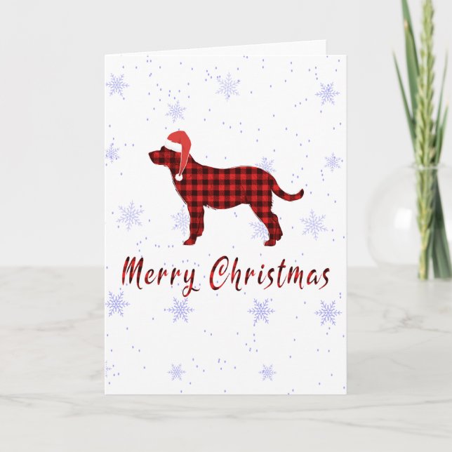Tarjeta Festiva Perrito Labrador Retriever de Plaid Rojo de Buffal (Anverso)