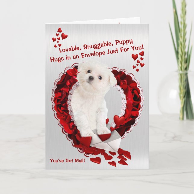 Tarjeta Festiva Perrito maltés - ¡Super Cute tienes correo! (Anverso)