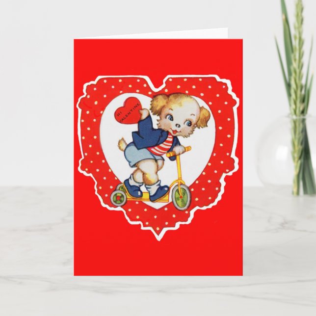 Tarjeta Festiva Perritos de San Valentín montados en moto (Anverso)