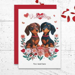 Tarjeta Festiva Perritos salchicha Dachshunds lindos día de San Va
