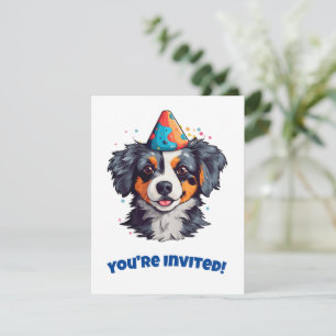 Tarjeta Festiva ¡Perro adorable impreso en un Gorra de cumpleaños!