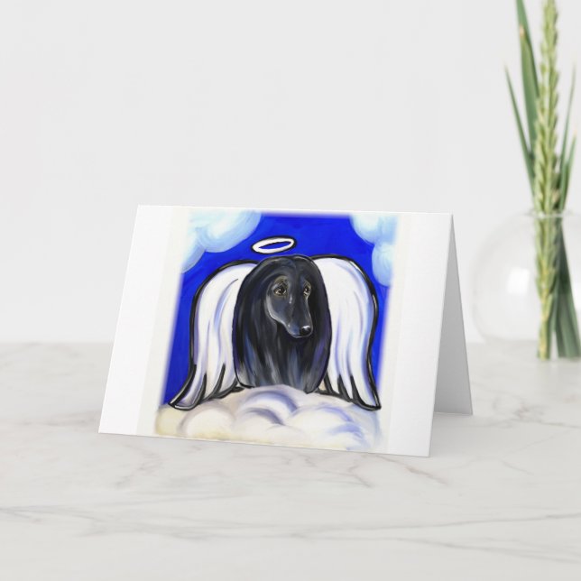 TARJETA FESTIVA PERRO AFGANO NEGRO ÁNGEL (Anverso)