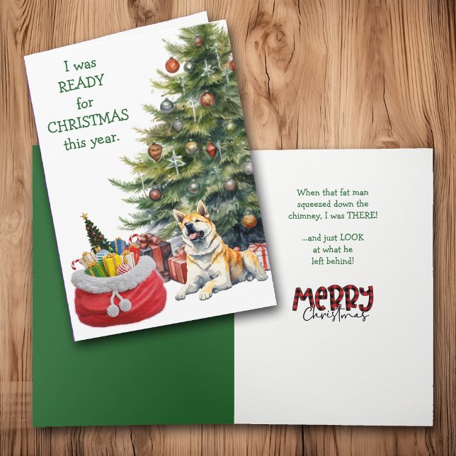 Tarjeta Festiva Perro Akita gracioso listo para Navidades (Subido por el creador)