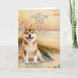 Tarjeta Festiva Perro Akita Playa del Atardecer Día del Padre